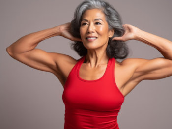 50 year old Asian woman upper body pose